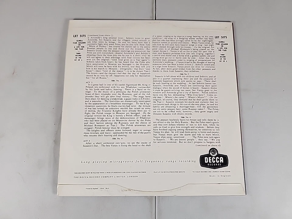 VINYL _ GLINKA A LIFE FOR THE TSAR, IVAN SUSANIN /Danon -4 LP SET LONDON - Image 2 of 2