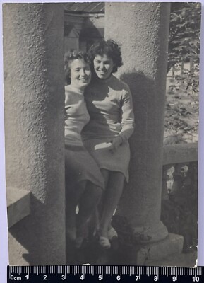 Two Pretty Cute Young Women Charming Attractive Ladies Nice Girls Old Photo