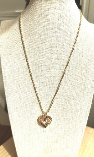 14k Gold Multi Gemstone Heart Pendant Necklace - Picture 10 of 16