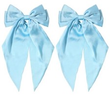 Hair Bows for Women - Pack of 2 Sky Hair Bow Clips for Girls Satin Big Blue