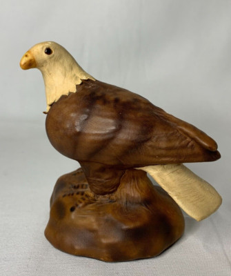 Rustic Bald Eagle Statue Leather Covered Perched Base Signed American Patriotic