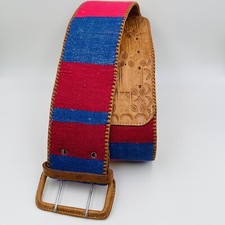 Leather Belt Womens Cotton Guatemala Tooled Boho Folk Art Tribal Size 26-28 X 3