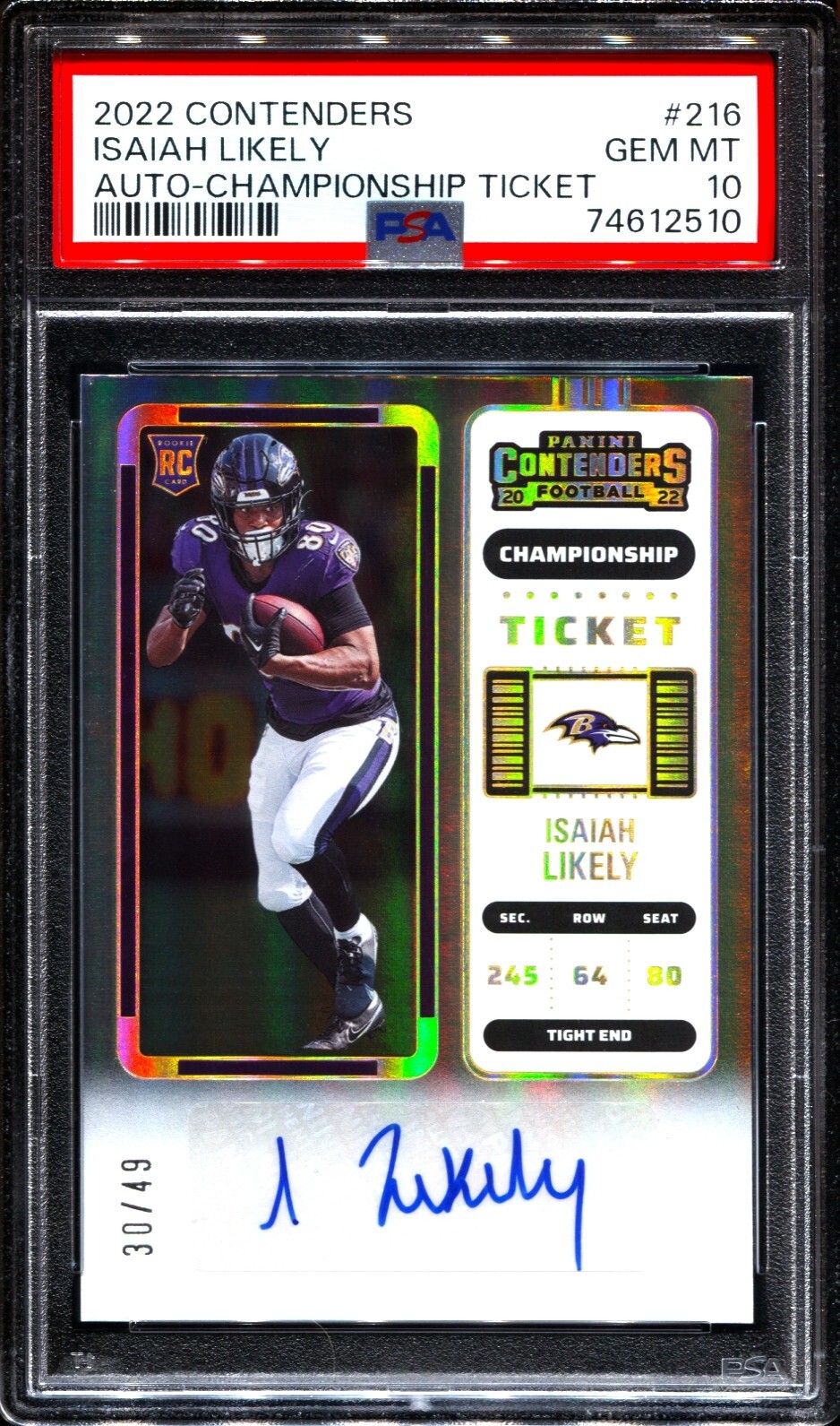 Isaiah Likely Panini Contenders #216 Autograph-Championship Ticket