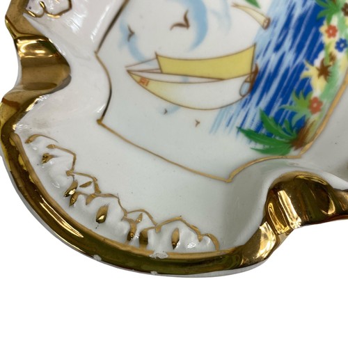 Gilded Numbered Ceramic Ashtray Made In ITALY Sailboat Palm Trees Vintage 6” - Picture 6 of 10
