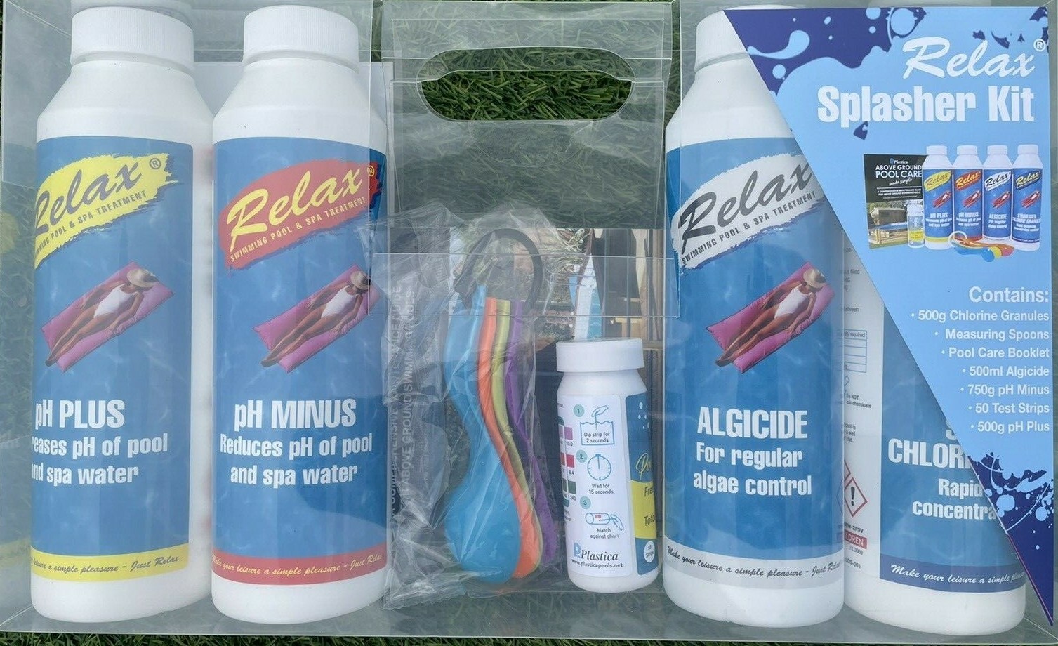 RELAX SPLASHER POOL CHLORINE PH BALANCE CHEMICAL STARTER KIT FOR FAMILY POOLS