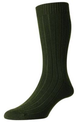 Pantherella Mens Packington Rib Merino Wool Socks - Dark Olive/Green