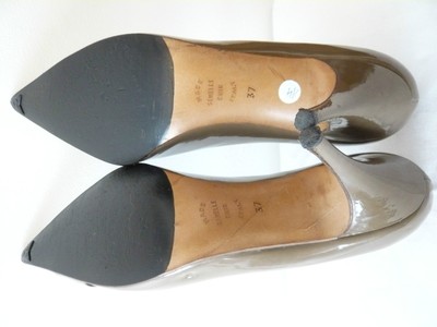 Escarpins Vernis Années 1960 - Marque Pierrot Paris - Taille 37 - Talon Aiguille Beige Glacé - Occasion Vintage