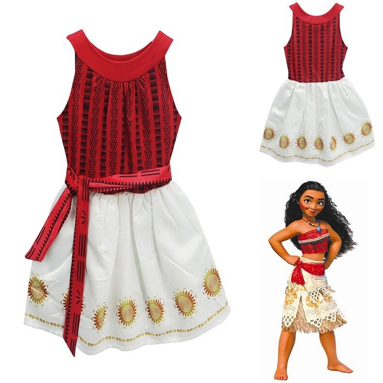 Lovely Girls Moana Party Holiday Birthday Dress with Necklace