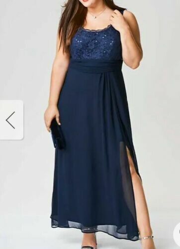 Sheego Lace Panel Long Occasion Dress Smokey Blue Size 22 rrp £65 NH009 BB 09 - Picture 1 of 3