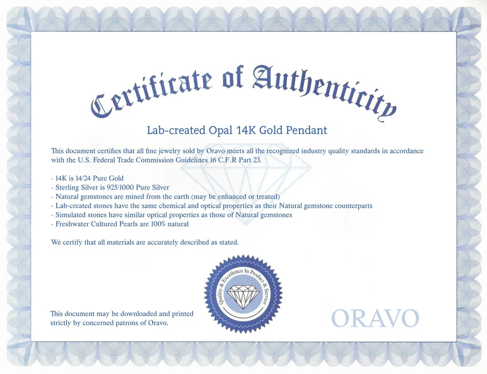 Colgante solitario de ópalo azul creado de 1,00 quilates de oro amarillo de 14 quilates, 18" Foto 4 de 4