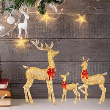Christmas Lighted Reindeer Family Decoration Deer Set Indoor Outdoor Lawn Decor