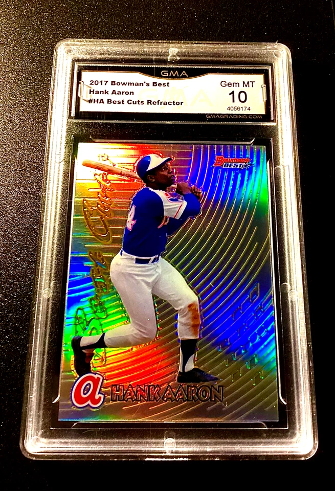 Hank Aaron Refractor Gem Mint 10 2017 Bowman Best Baseball #1 Best Cuts Braves Foto 3 de 4