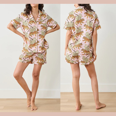 NWT $148 PRINTFRESH [ 2X ] Cotton Short PJ Set in  Bagheera Blush T2179