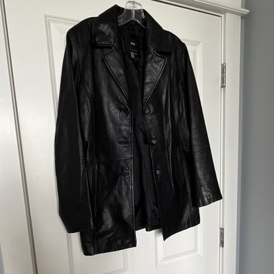 JLO New York Black Collared Button Front Lined Mid-Length Jacket Women's M