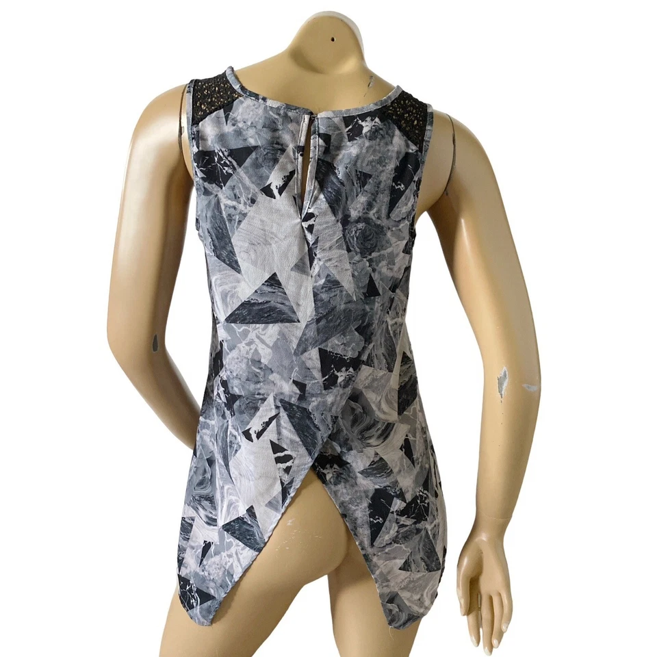 Camiseta sin mangas ATENCIÓN para mujer talla XS retro con ribete de encaje alto bajo swing Foto 4 de 4