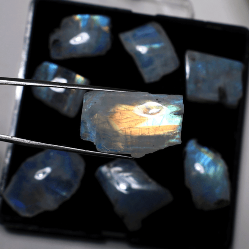 Bandeja Lunar ~ 8 Piezas Piedra Lunar Arco Iris Natural Alta Calidad Gema Pulida Losas de Cristal - Imagen 9 de 13