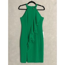 Vince Camuto Cascade Ruffle Dress Women's Size 2 Sleeveless Green NEW