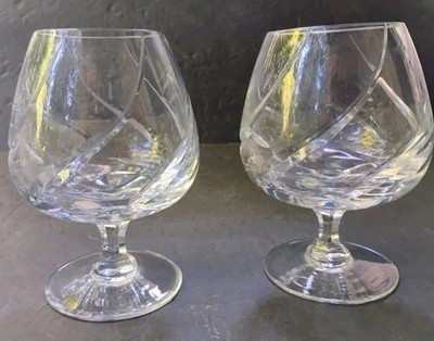 x2 Mikasa ''Olympus'' Brandy Sniffer Crystal Swirl Cut Glasses.   Condition 