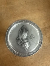 Used KJ German Rein Zinn Giesser Innung Pewter Praying Hands 5.5"Religious Plate