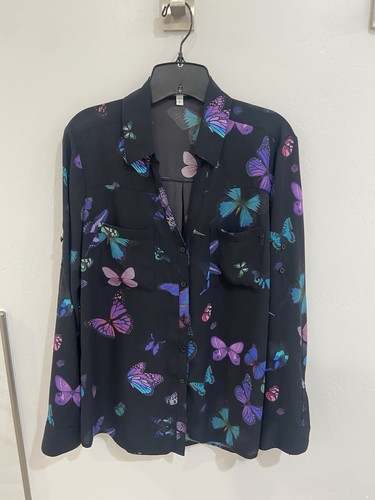 Express Portofino Shirt schwarz mehrfarbig Schmetterlingsmuster Größe L - Bild 2 von 7