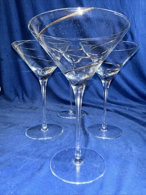 4 Kosta Boda Gold Line Martini Glasses Gold Swirl