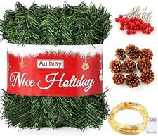 Auihiay 54 Feet Christmas Garland, Christmas Garland with Lights 30 Red Berries 