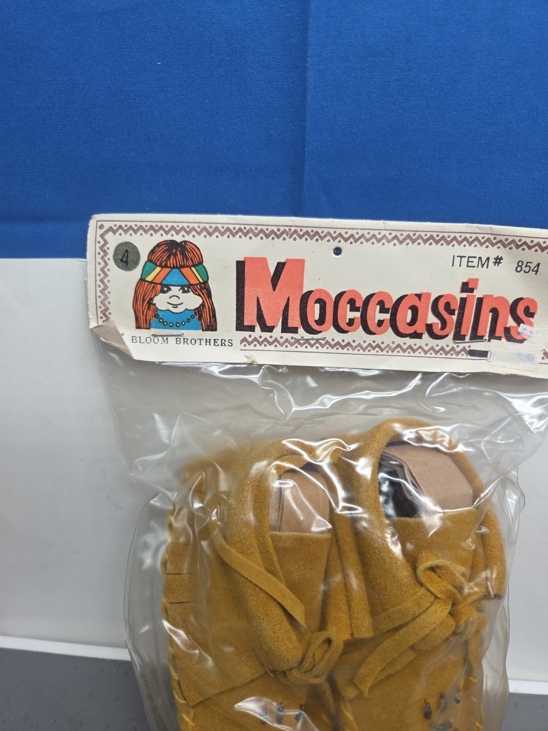 Childrens Vintage Moccasins  Bloom Brothers Packaged Leather Size 4 On Package W