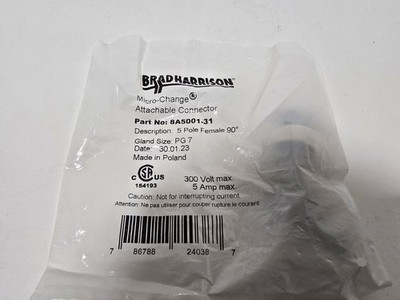 Brad Harrison 8A5001-31 External Thread Connector, 5, Female, Pg7