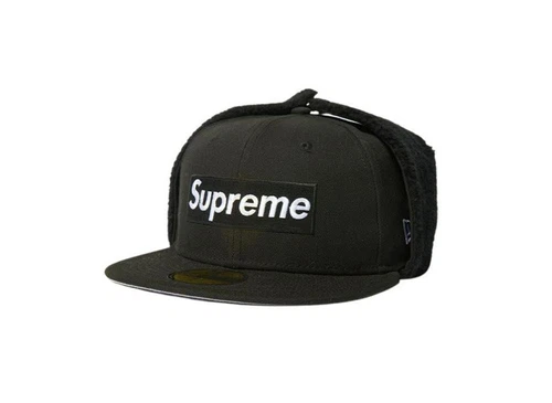 Taille OS Bonnet noir bleu Supreme Earflap Box Logo New Era