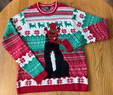 33 Degrees Christmas Tuxedo Cat Holiday Ugly Sweater Bling Women's XL