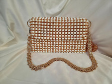 Damen Handtasche aus Kristall-, und Akryl Perlen mit Herz Anhänger Handgemacht 