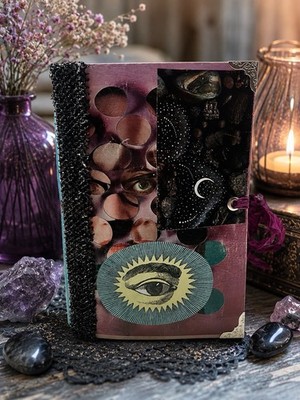 Handmade Junk Journal Scrapbook, Mixed Media Collage Pages, Embellished