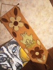 VTG MCM 70s Frog Latch Hook Completed Burlap Rug Wall Hanging Art Decor 15.5X54