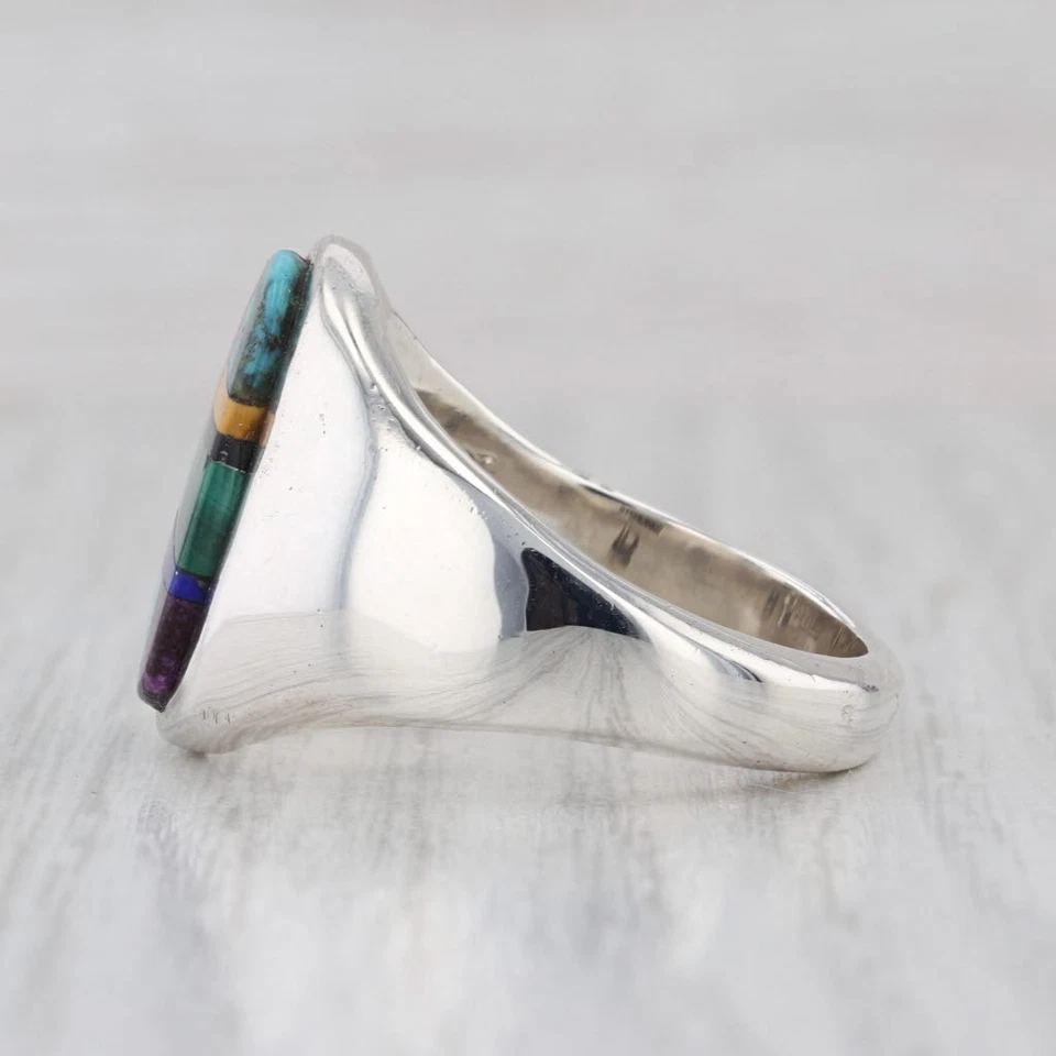 Anillo de mosaico de piedra nativo americano vintage de plata esterlina Edison Yazzie Navajo Foto 3 de 4