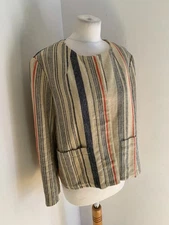 TOAST woven blazer jacket UK 12 collarless classic boxy striped natural hemp