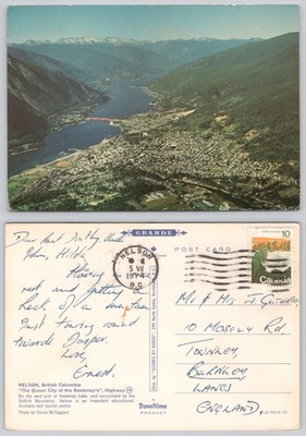 c26845 Luftaufnahme Nelson British Columbia Kanada Postkarte 1974 Stempel