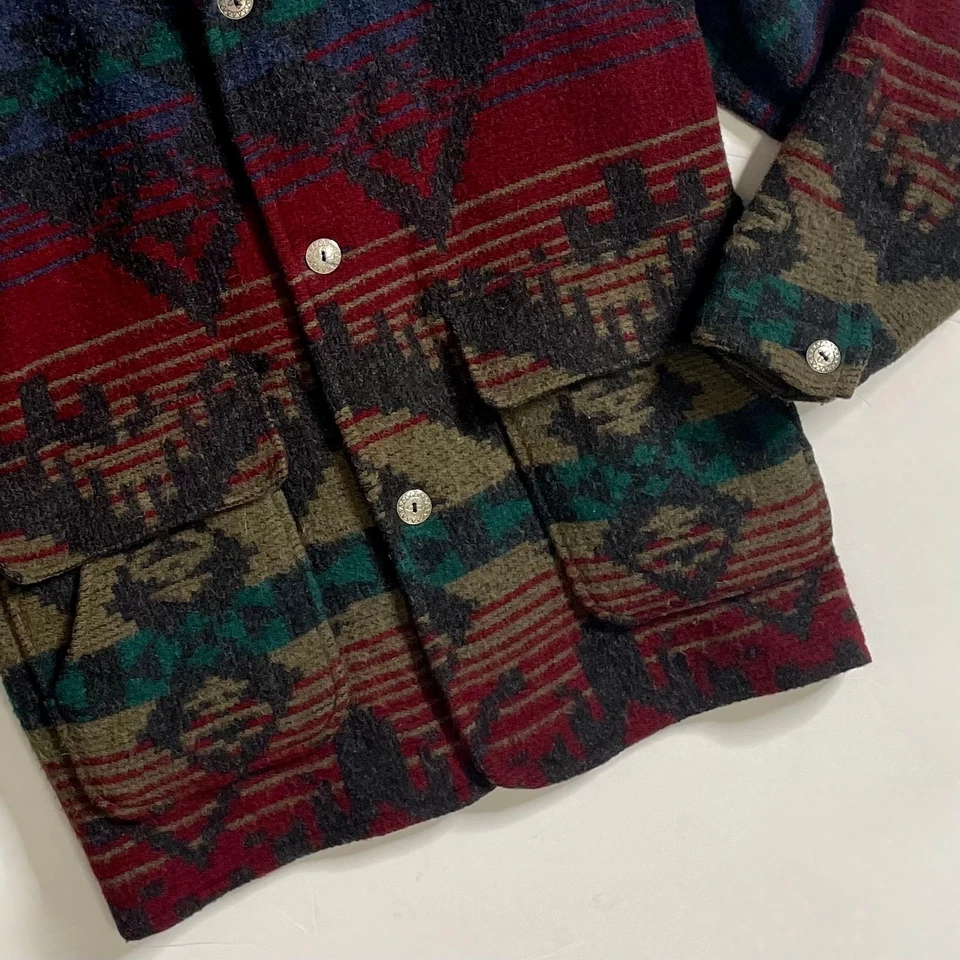 Vintage Men's L.L. BEAN Wool Coat Southwestern Print Western Aztec USA Medium - Image 4 of 4