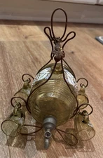 Antique French Aperitif Liqueur Service, Lg Barrel, 7 Cups, Gilt Wire Frame 