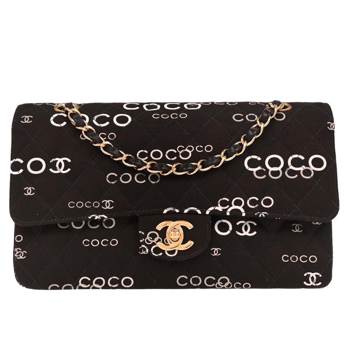 Chanel Black Canvas COCO Medium Classic Double Flap Shoulder Bag