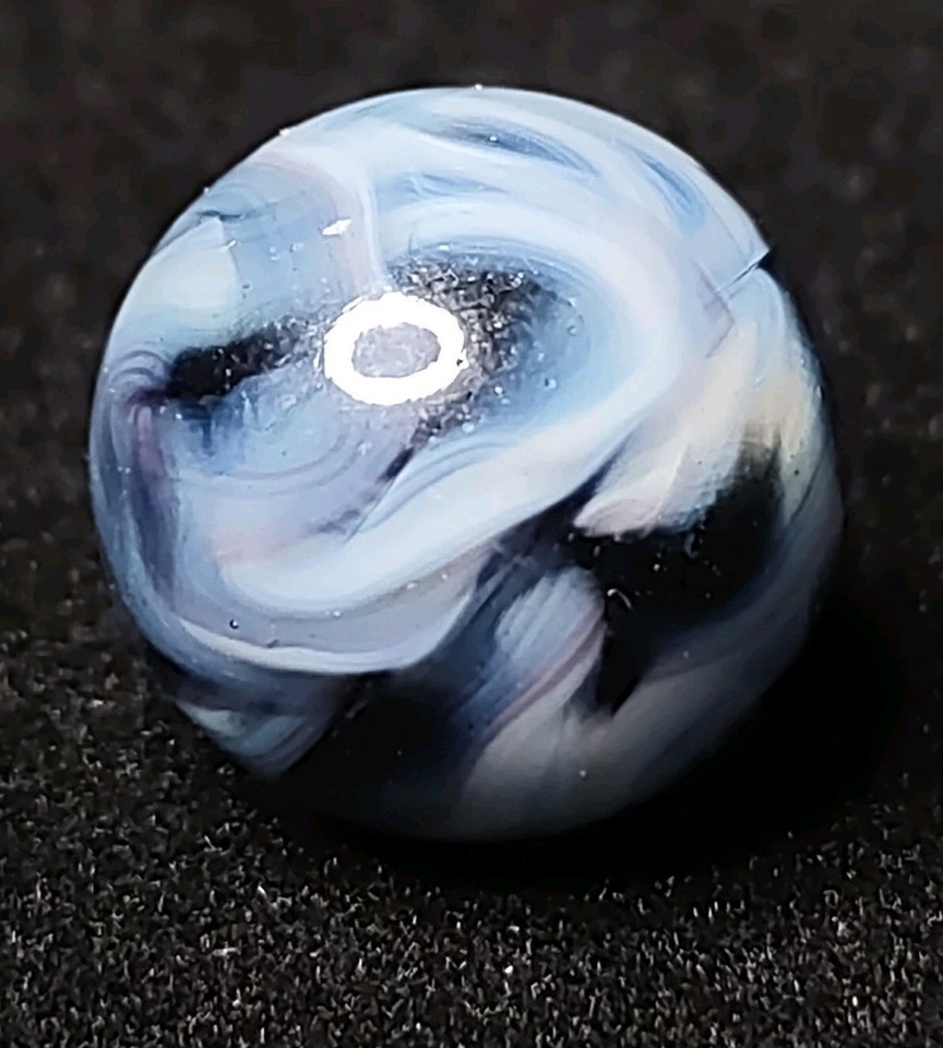 Purple & Blue Flame Calligraphy Alley Glass Swirl Vintage Marble .66