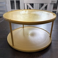 Vtg Rubbermaid Lazy Susan 2 Tier Round Spice Rack Turntable Harvest Gold 10.5"