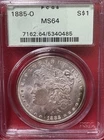 1885-0 US Morgan SIlver Dollar PCGS Mint State 64 Vintage Holder