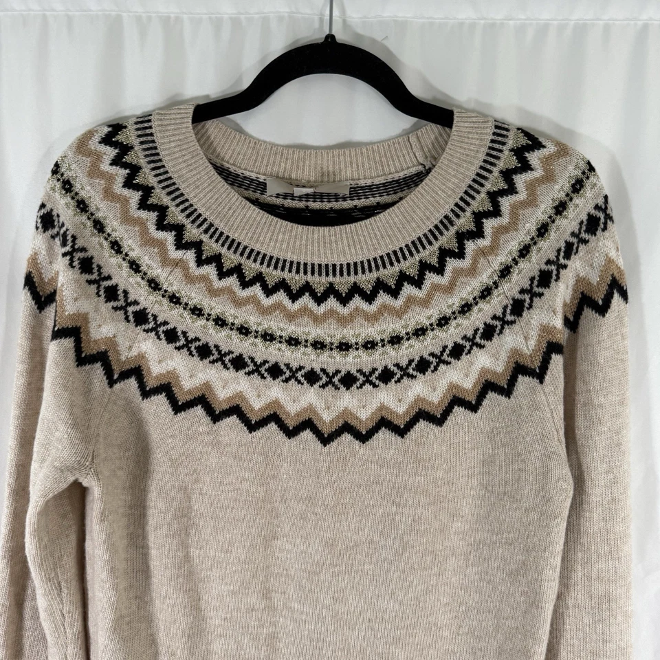 LOFT Suéter Para Mujer Mediano Marrón Dorado Metálico Tejido Cuello Redondo Pullover Lana Bl Foto 2 de 4