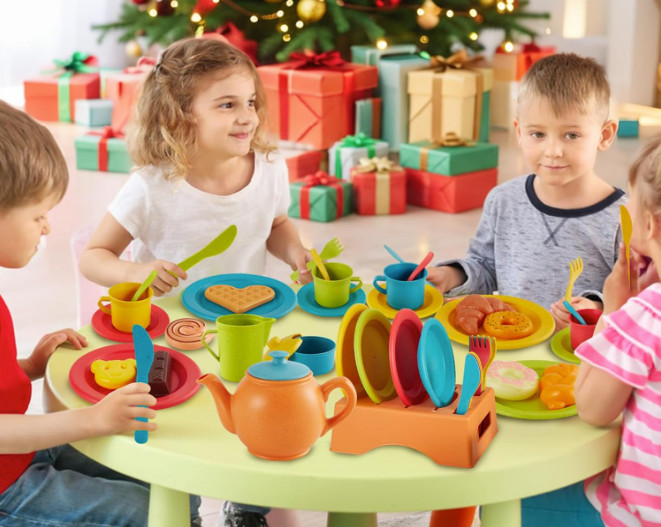 Buyger Play Kitchen Accessories, Play Dishes Plates and Utensils Tea Party Set