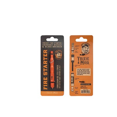 Trixie & Milo ''Fire Starter'' Ferrocerium rod, Whistle & Glass Breaker Multi-tool