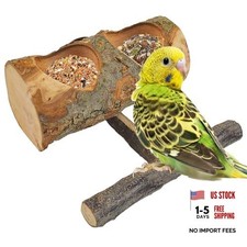 Wooden Bird Feeding Dish Cups Perch Stand Hanging Feeder Solid Wood Parrot