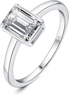 Klassisch Smaragdschliff 1ct Zirkonia Solitär Promise Ring Damen, Schmuck Set, V
