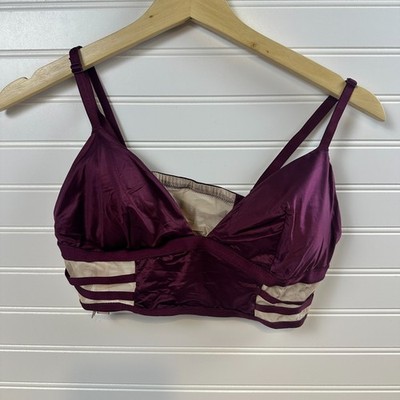 Victoria's Secret Sports Bra Womens Large Burgundy Satin V-Neck Strappy Back