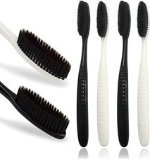 Large Long Head Toothbrush, 4-Pack, Upgraded Hard  Firm Charcoal Bristles,...