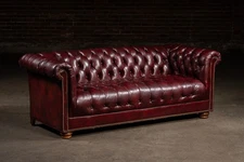 Vintage Tufted Leather Chesterfield Sofa in Oxblood